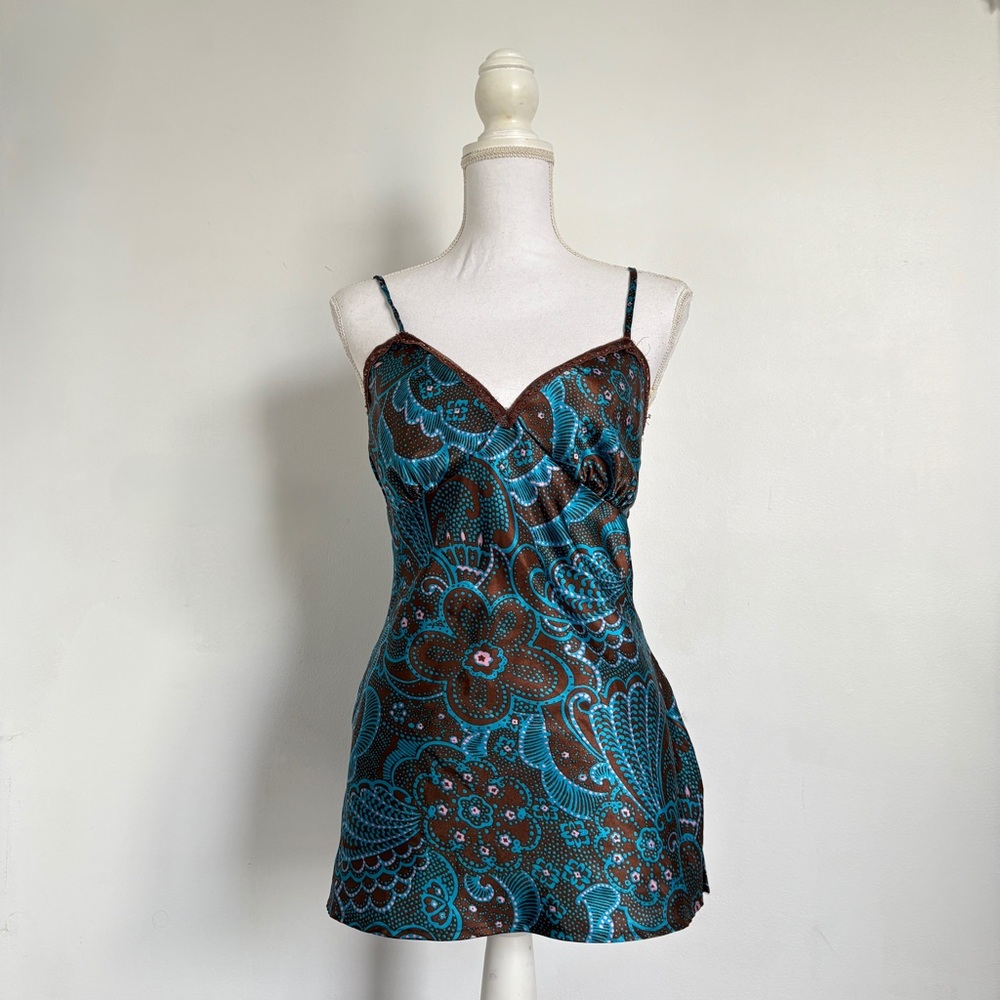 2000s xhilaration brown and aqua paisley top.